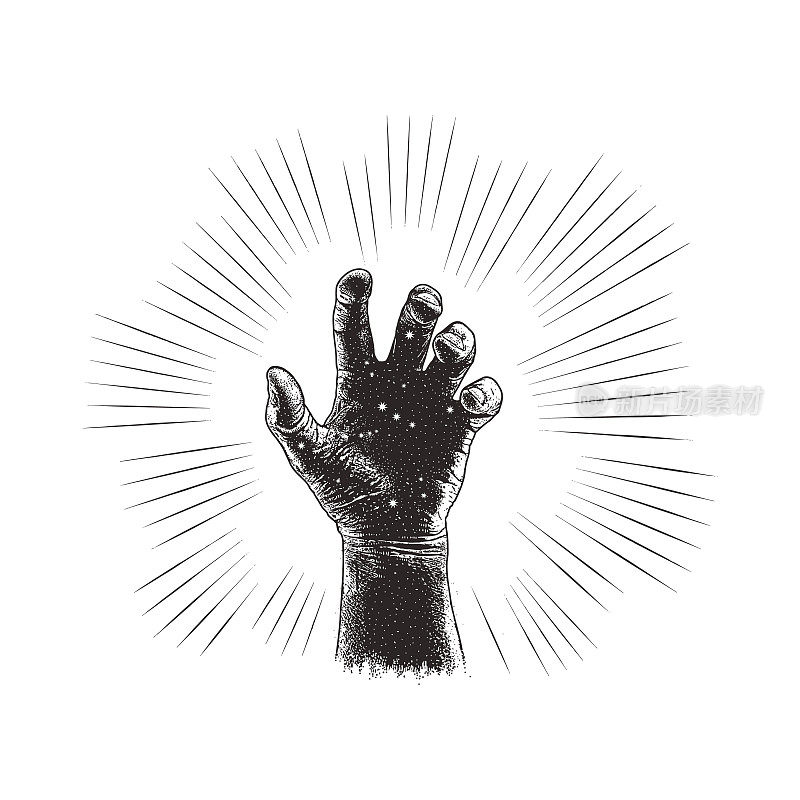 Multiple exposure of hand reaching for the stars